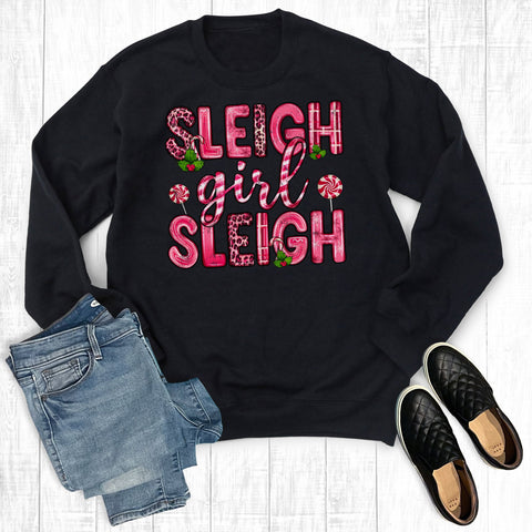 Christmas Sleigh Girl Sleigh Sweatshirt Black