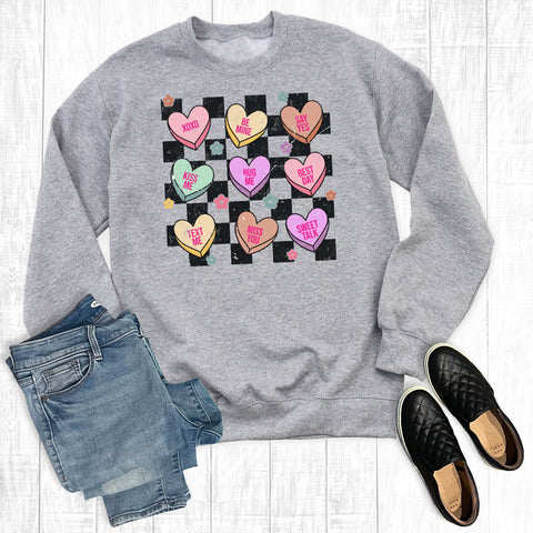 Groovy Retro Valentines Hearts Grey Sweatshirt