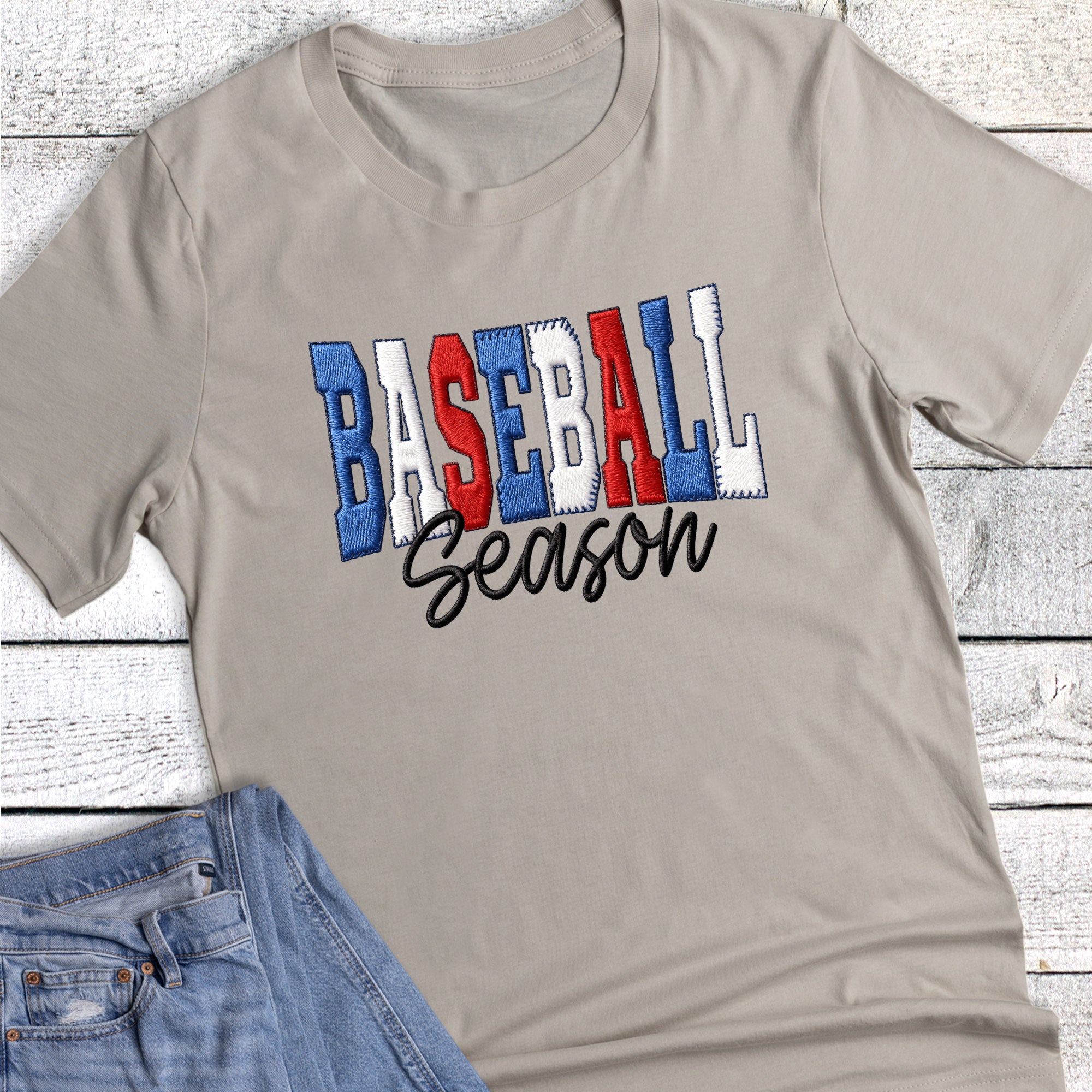 Baseball Season Faux Embroidery Yarn Graphic Tee