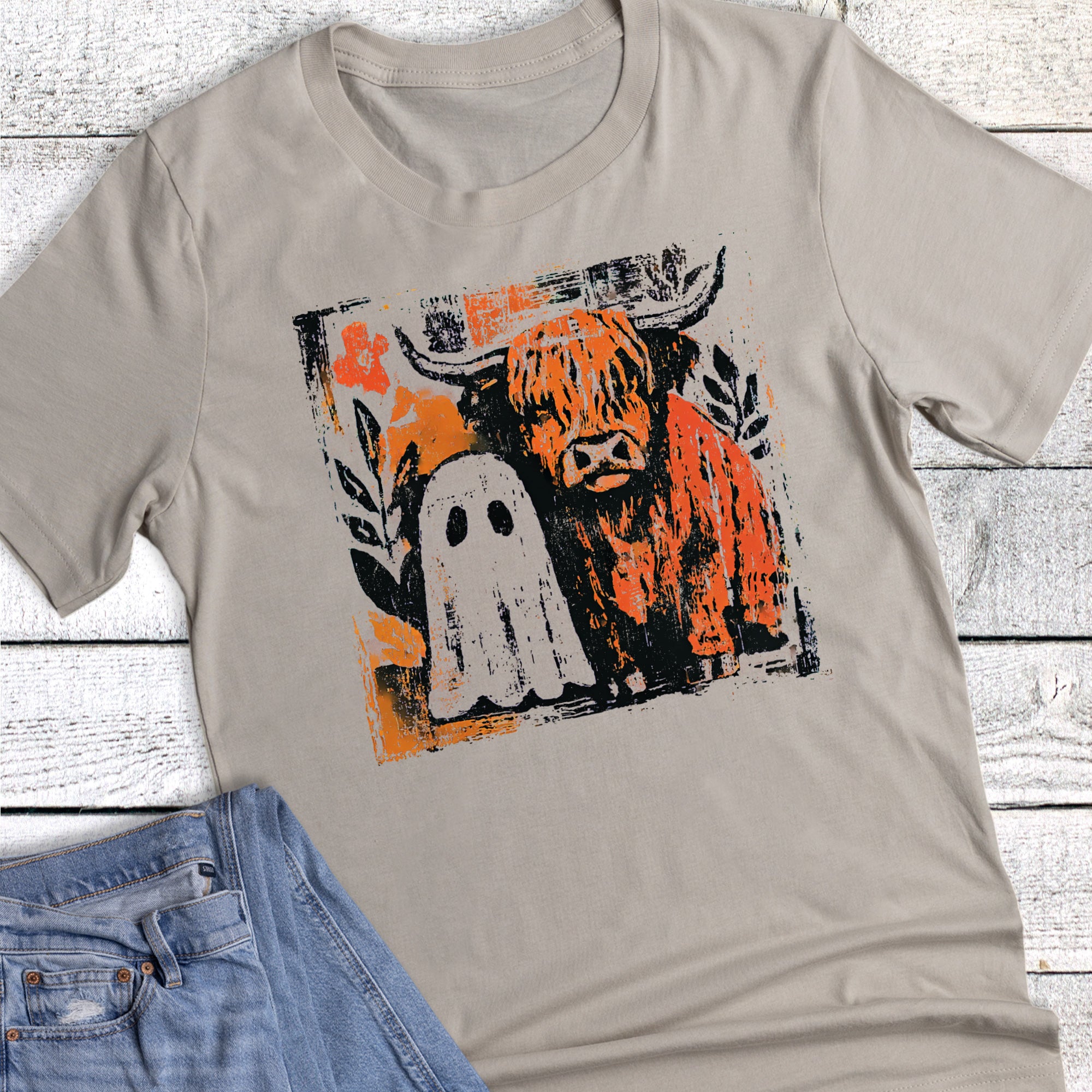 Boho Fall Halloween Ghost Highland Cow Combo