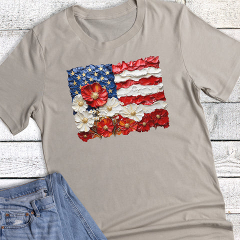 4th Of July Floral Faux Brushstroke American Flag