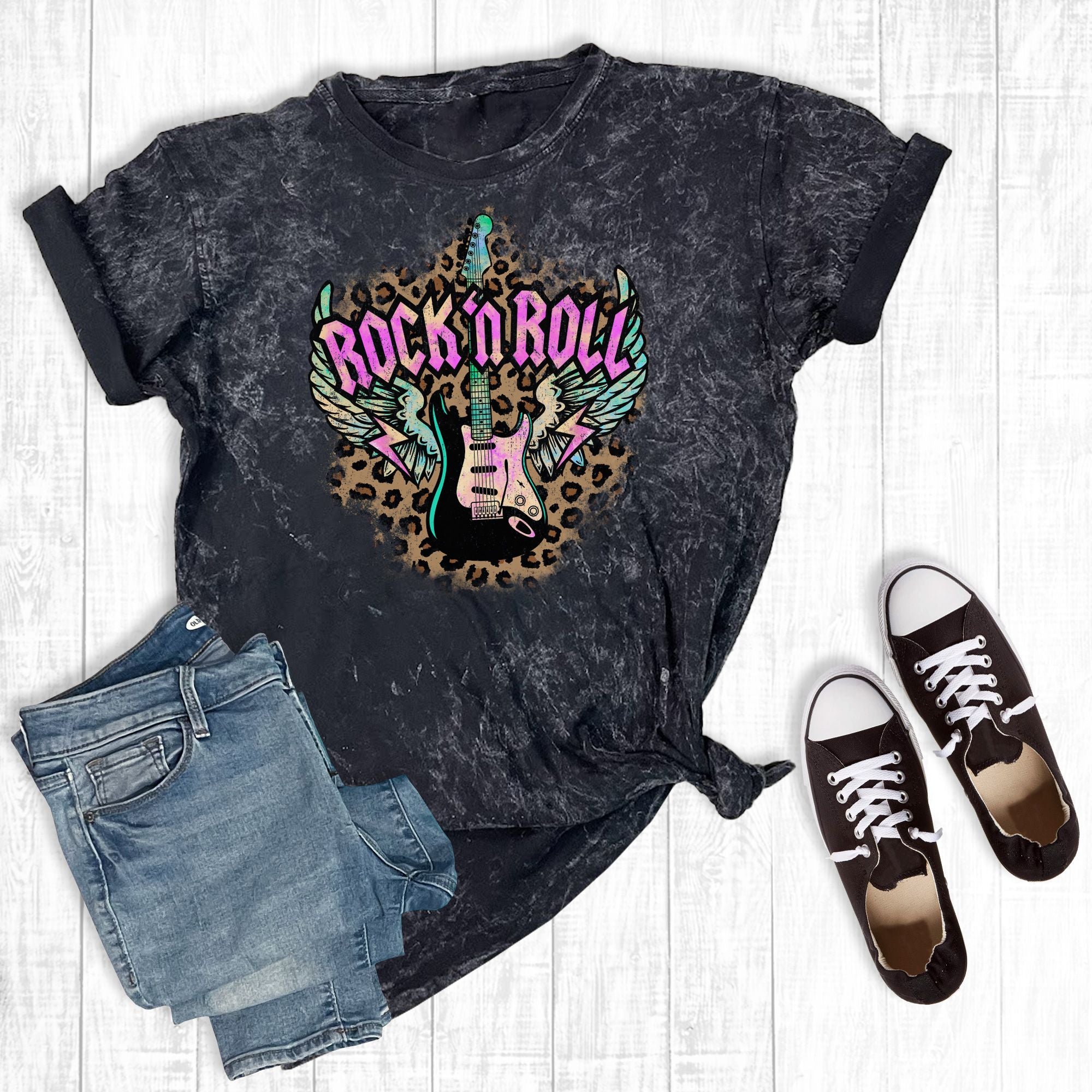 Leopard Rock And Roll Guitar Mineral Wash