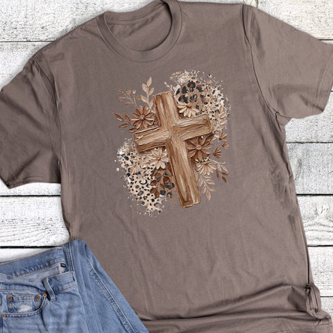 Boho Faith Leopard Floral Cross Graphic Tee