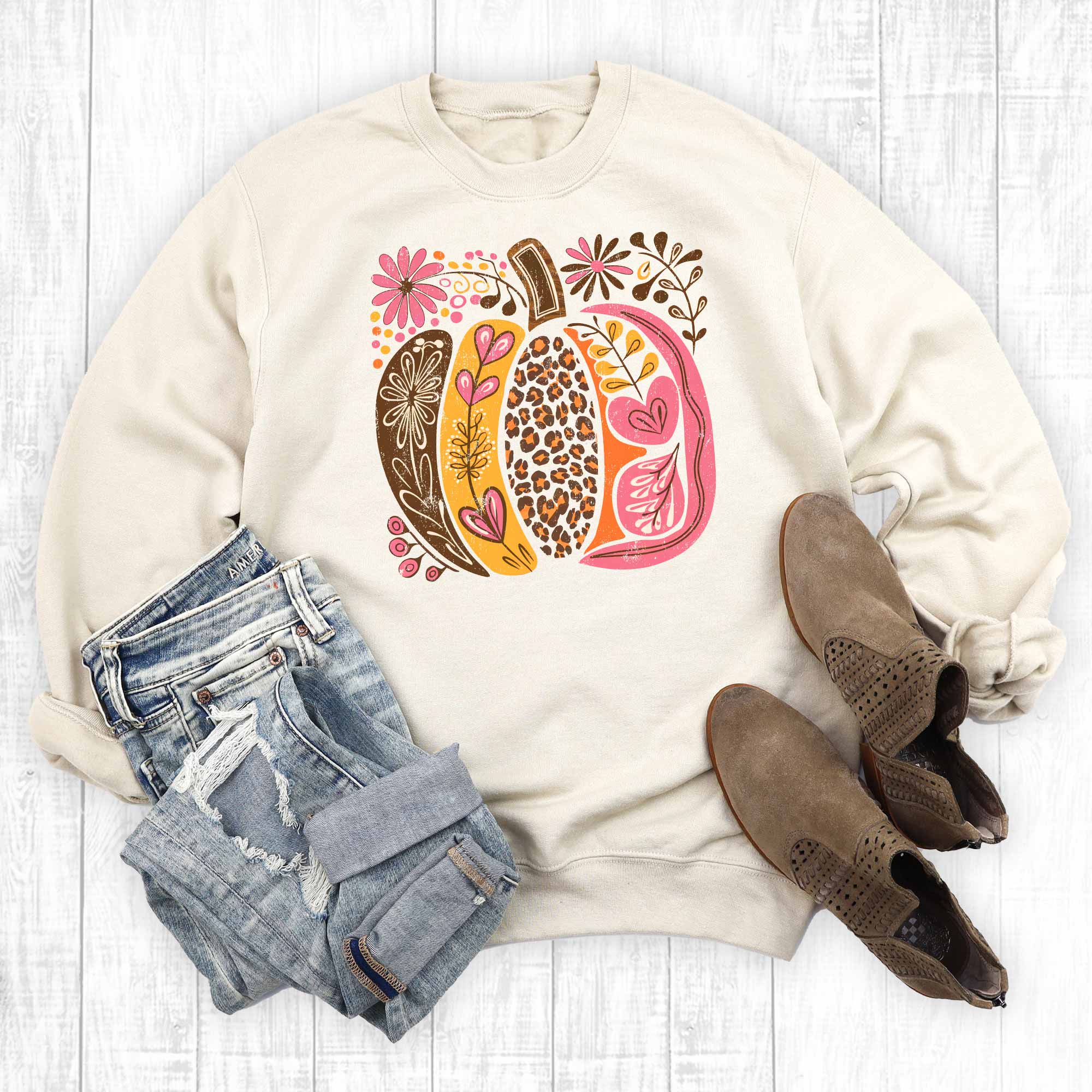 Boho Fall Floral Pumpkin Graphic Sweatshirt