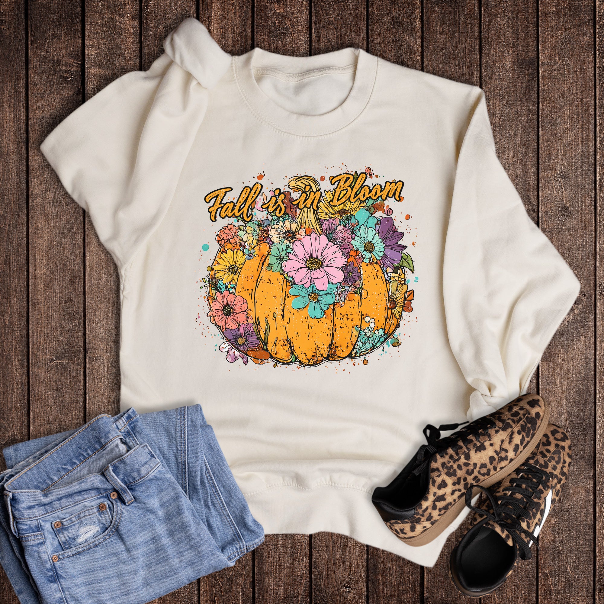 Boho Fall is in Bloom Pumpkin Sweatshirt