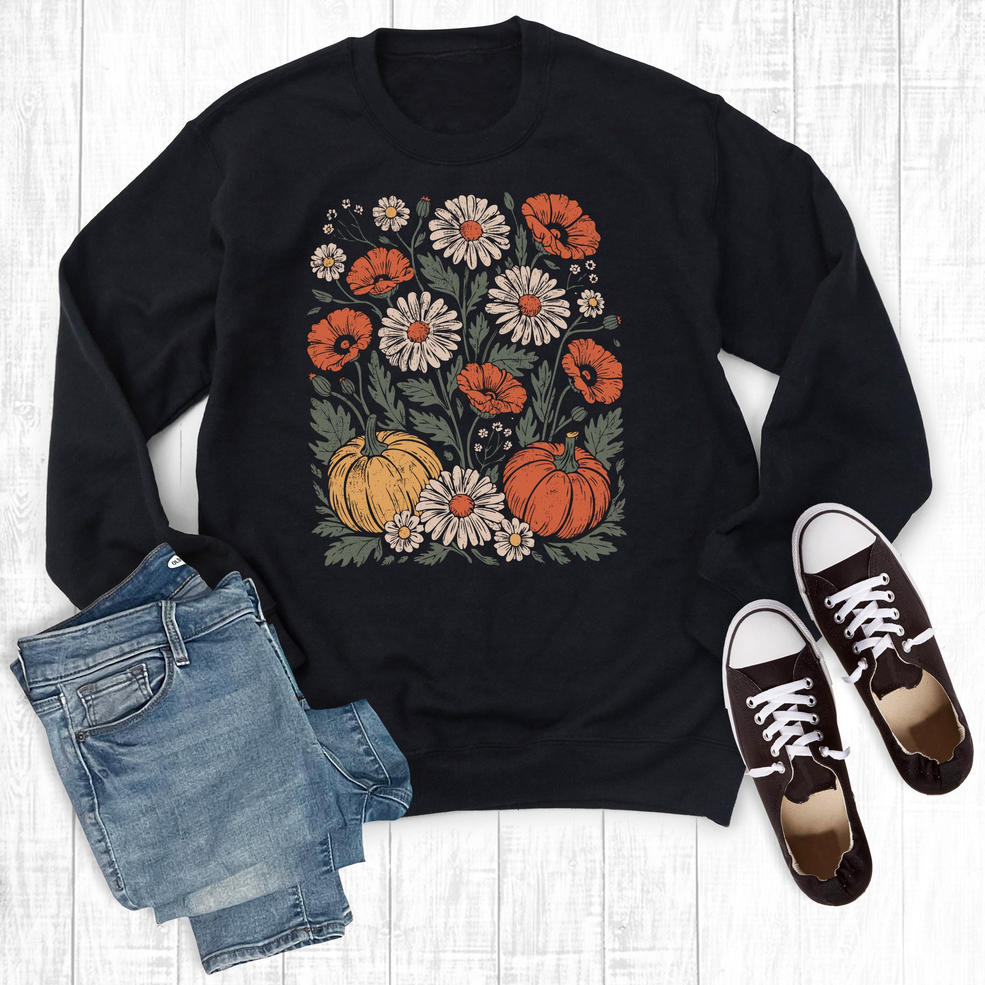 Boho Fall Wildflower Pumpkins Graphic Sweatshirt