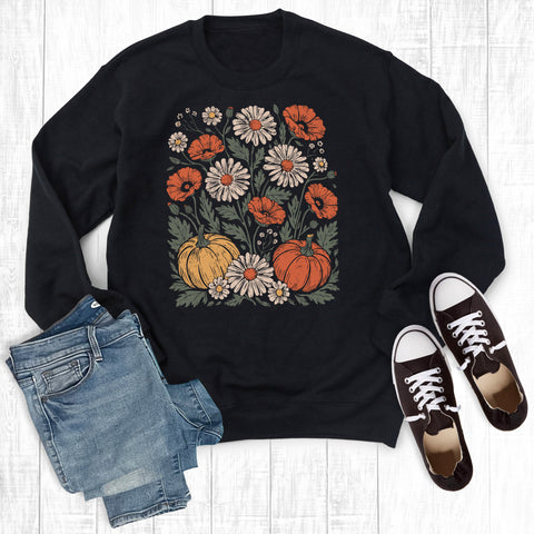 Boho Fall Wildflower Pumpkins Graphic Sweatshirt