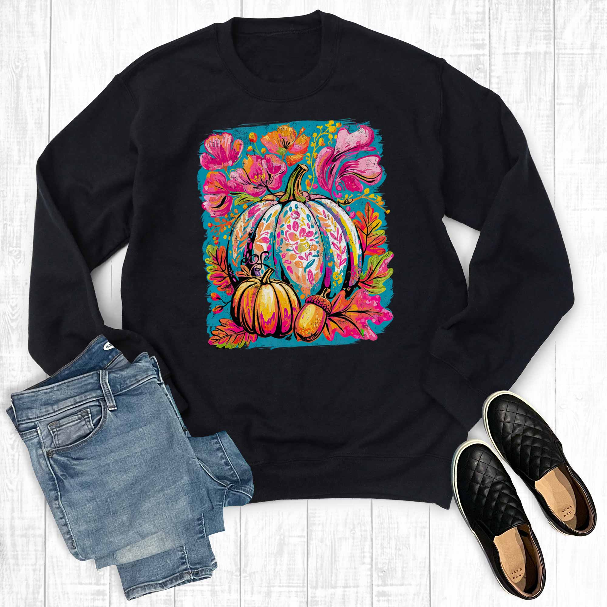 Boho Floral Girly Pumpkin Graphic Sweatshirt