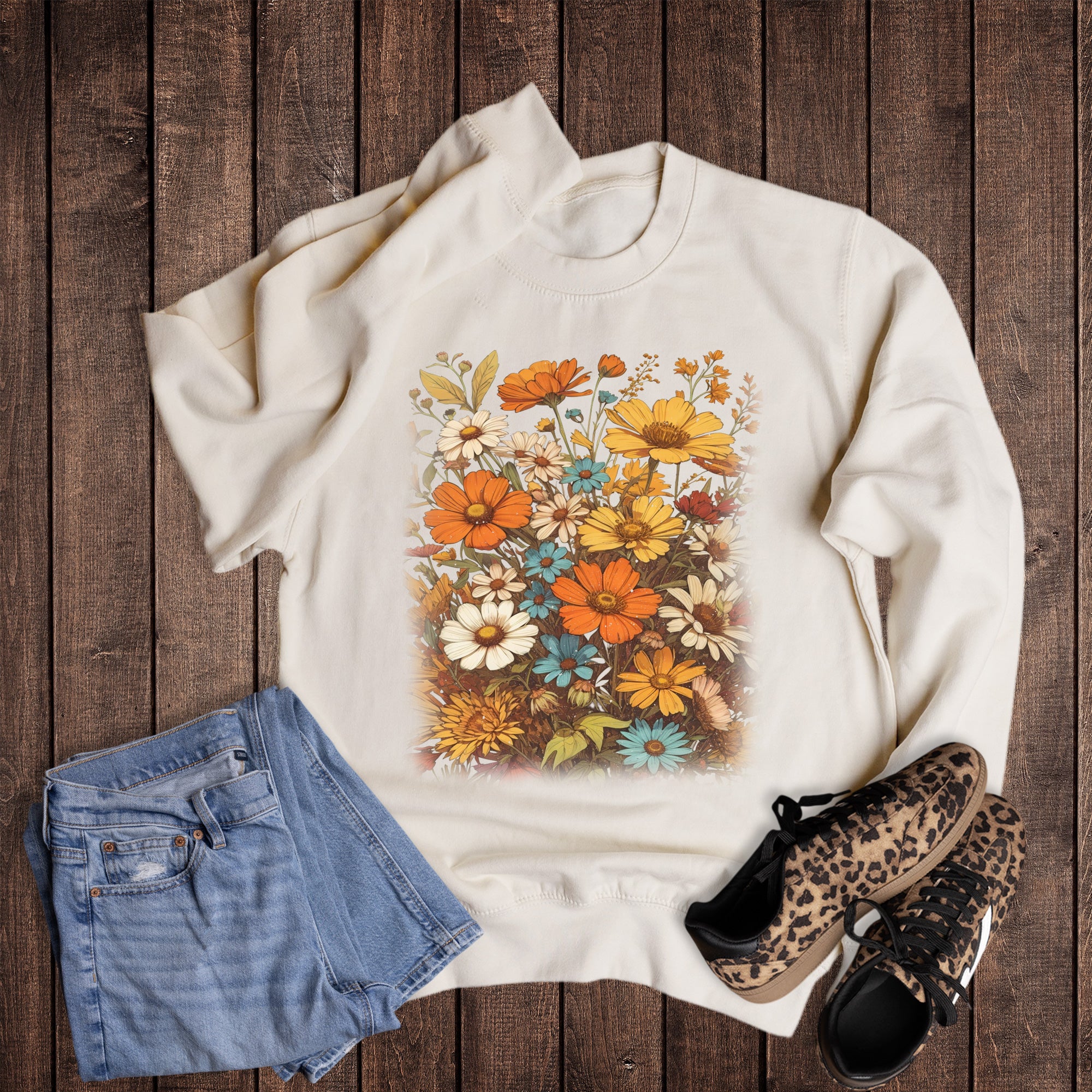 Boho Floral Orange Yellow Blue Sweatshirt