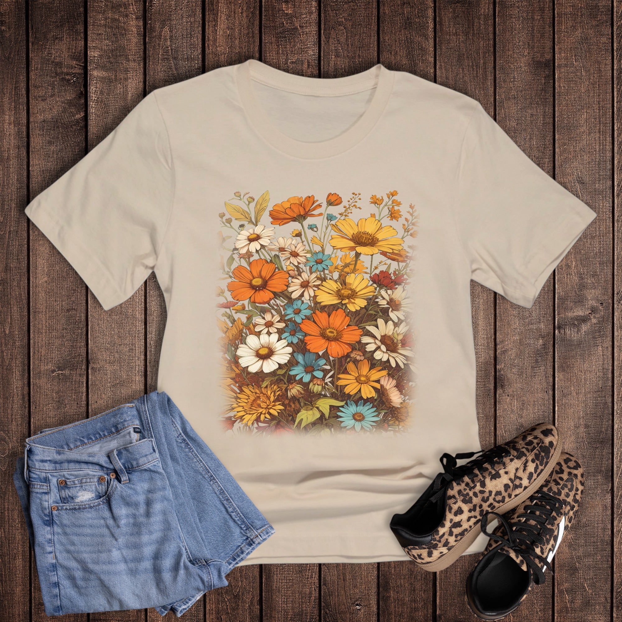 Boho Floral Orange Yellow Blue