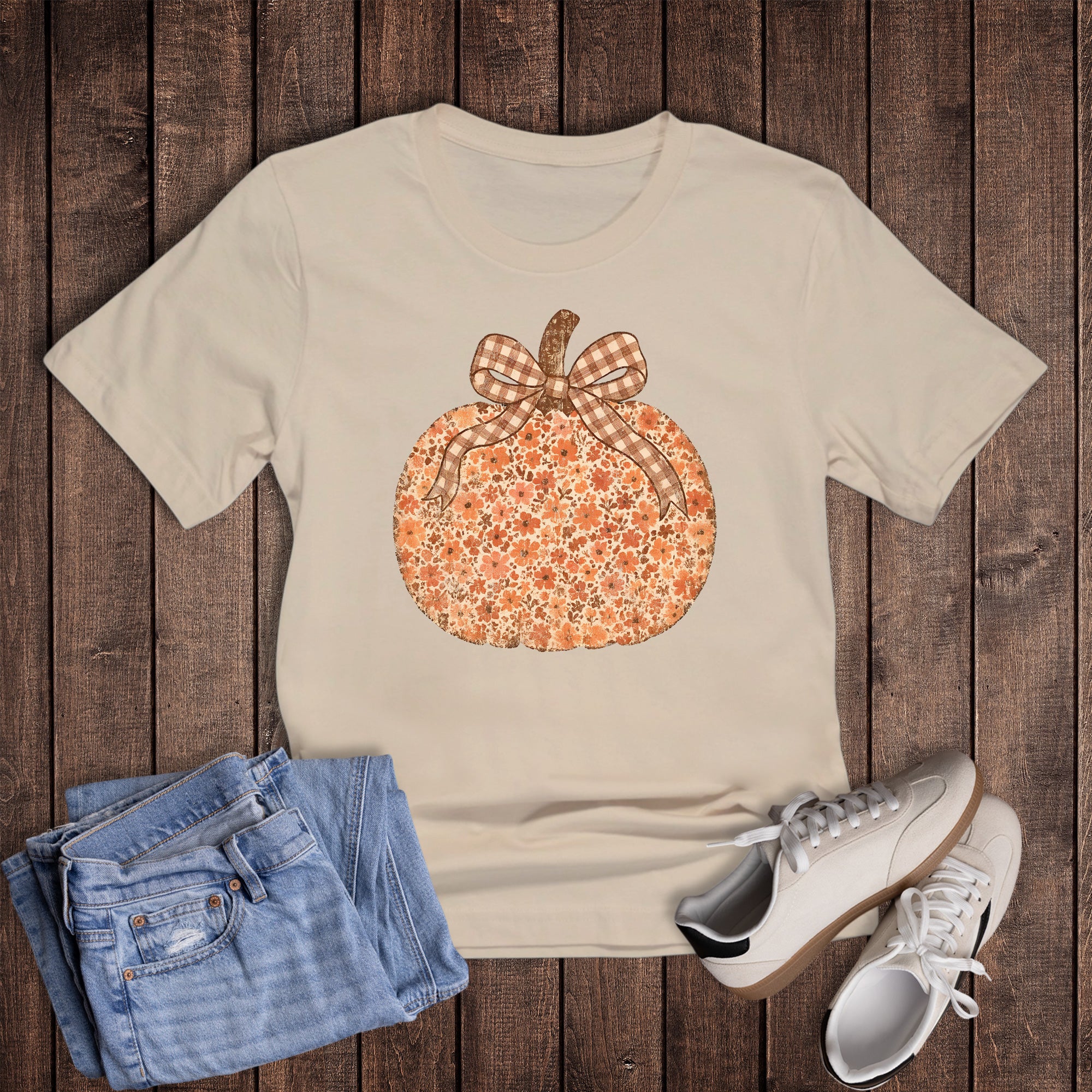 Boho Floral Pumpkin Plaid Bow