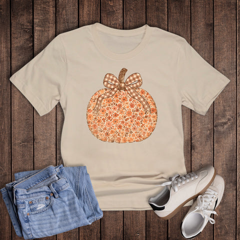 Boho Floral Pumpkin Plaid Bow