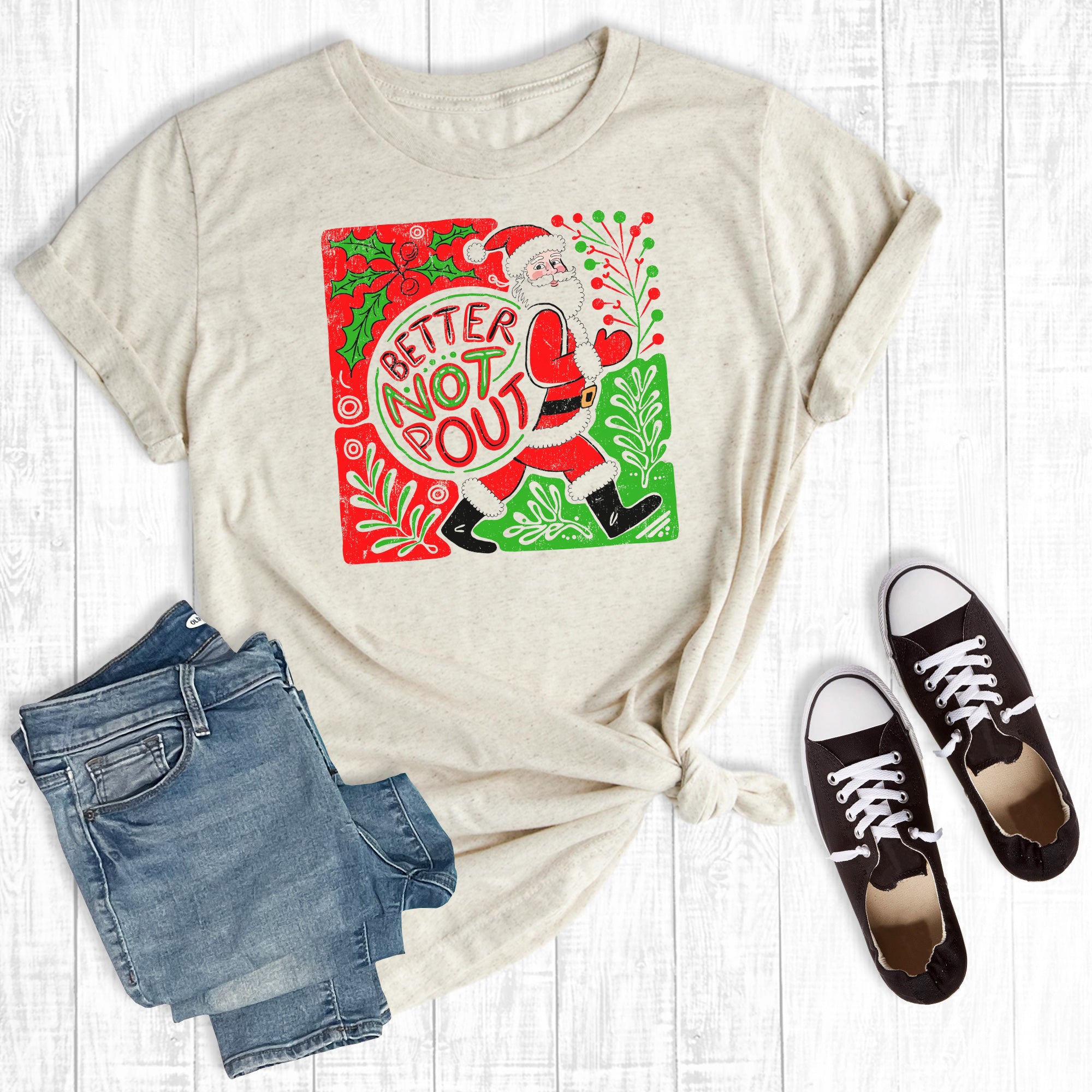 Boho Floral Santa Better Not Pout