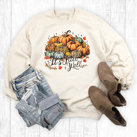 Boho Leopard Fall Pumpkins It's Fall Y'all Sweatshirt