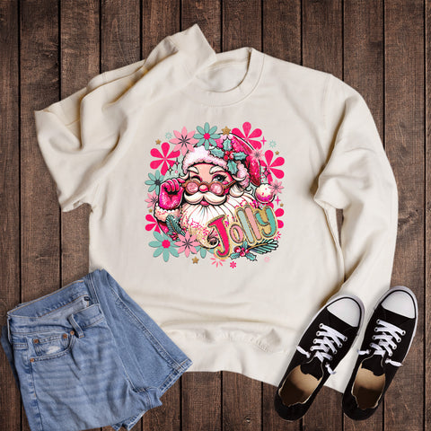 Christmas Boho Floral Jolly Santa Sweatshirt