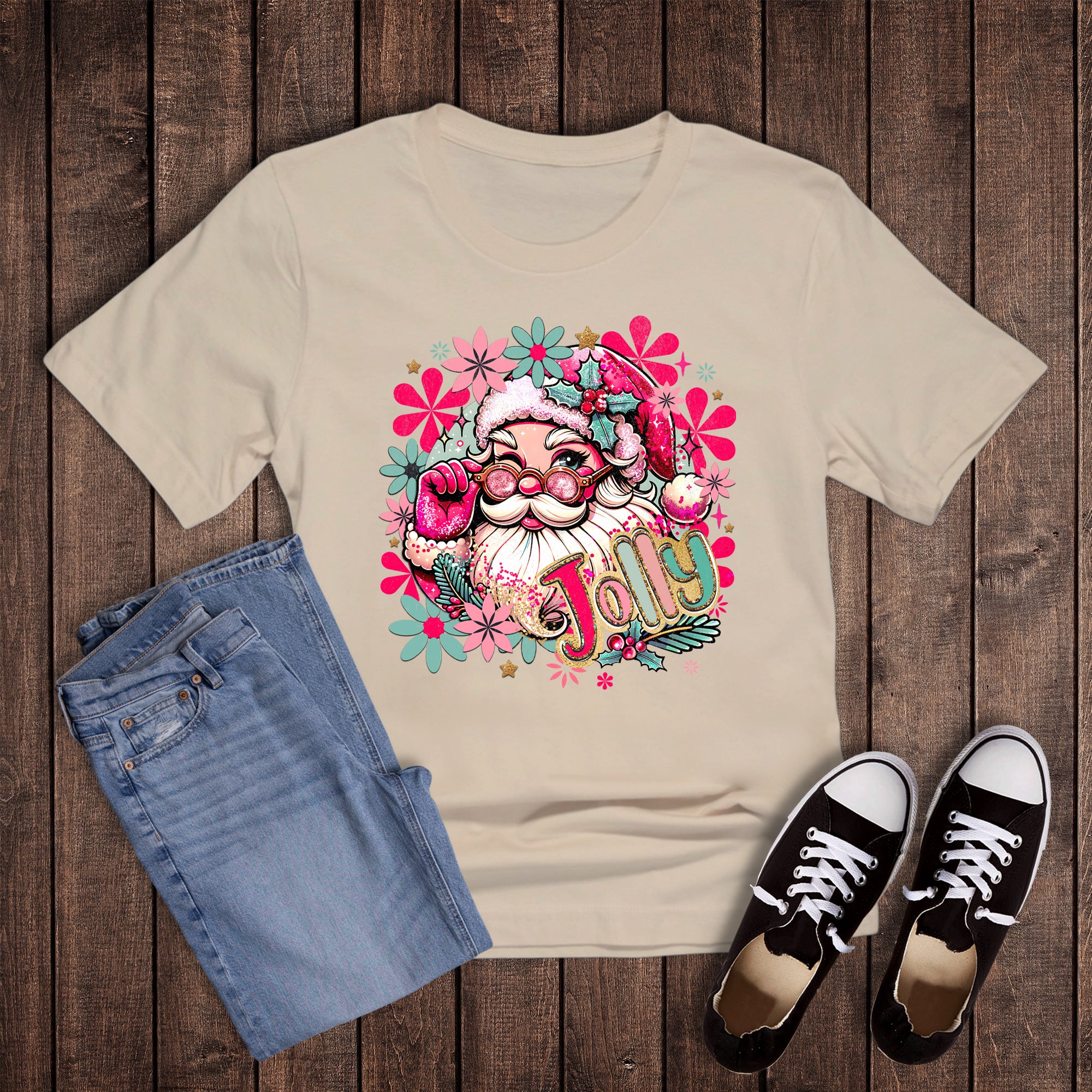 Christmas Boho Floral Jolly Santa