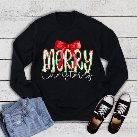 Christmas Bow Watercolor Merry Sweatshirt
