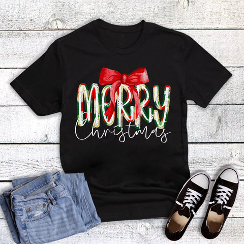 Christmas Bow Watercolor Merry