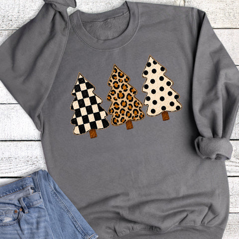 Christmas Check Leopard And Polka Dot Trees Sweatshirt