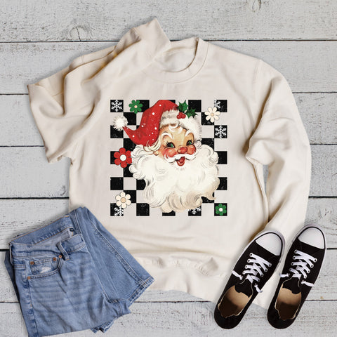 Christmas Checked Floral Santa Sweatshirt