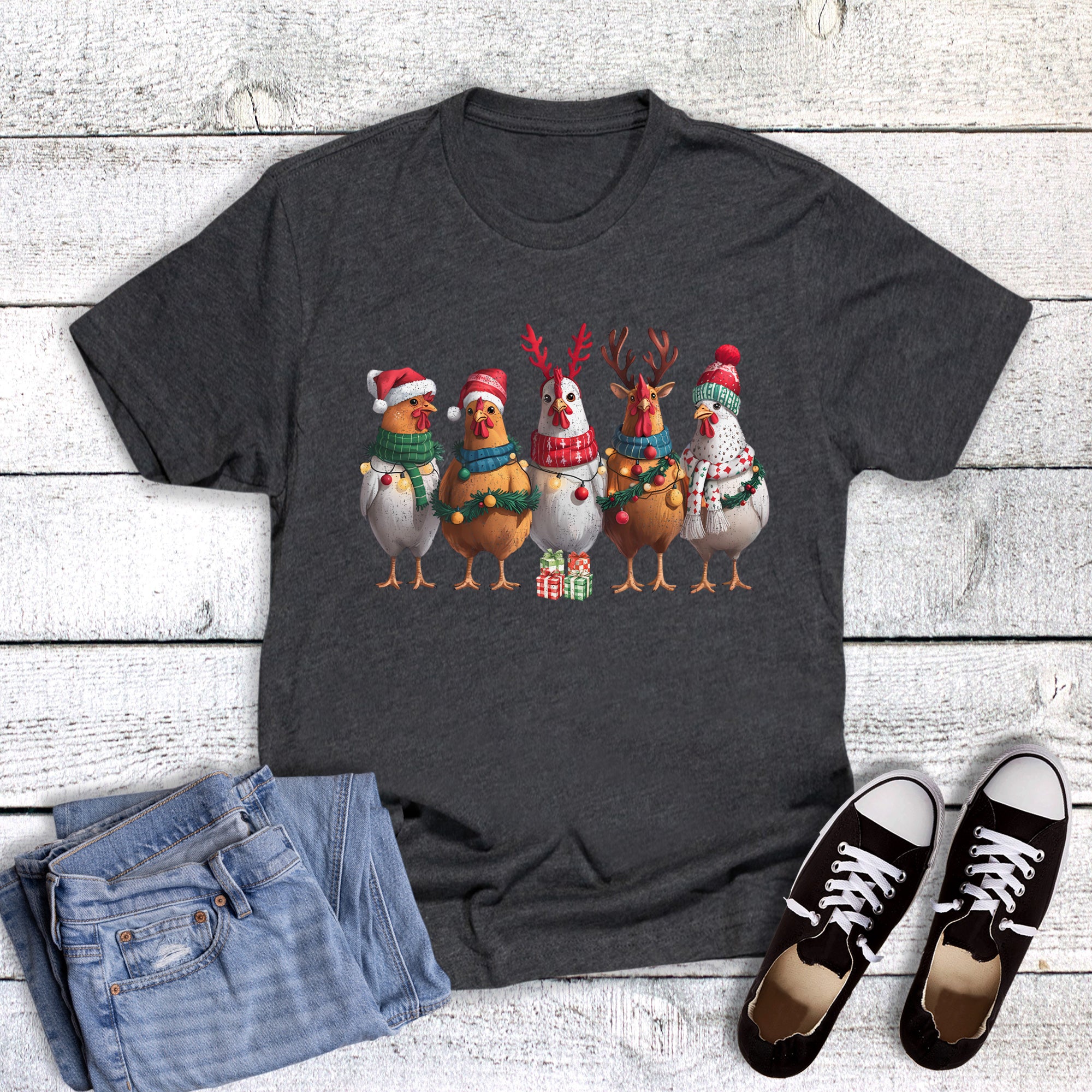 Christmas Chickens with Scarves and Hats