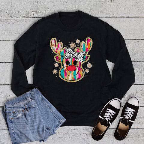 Christmas Colorful Glittery Reindeer Sweatshirt