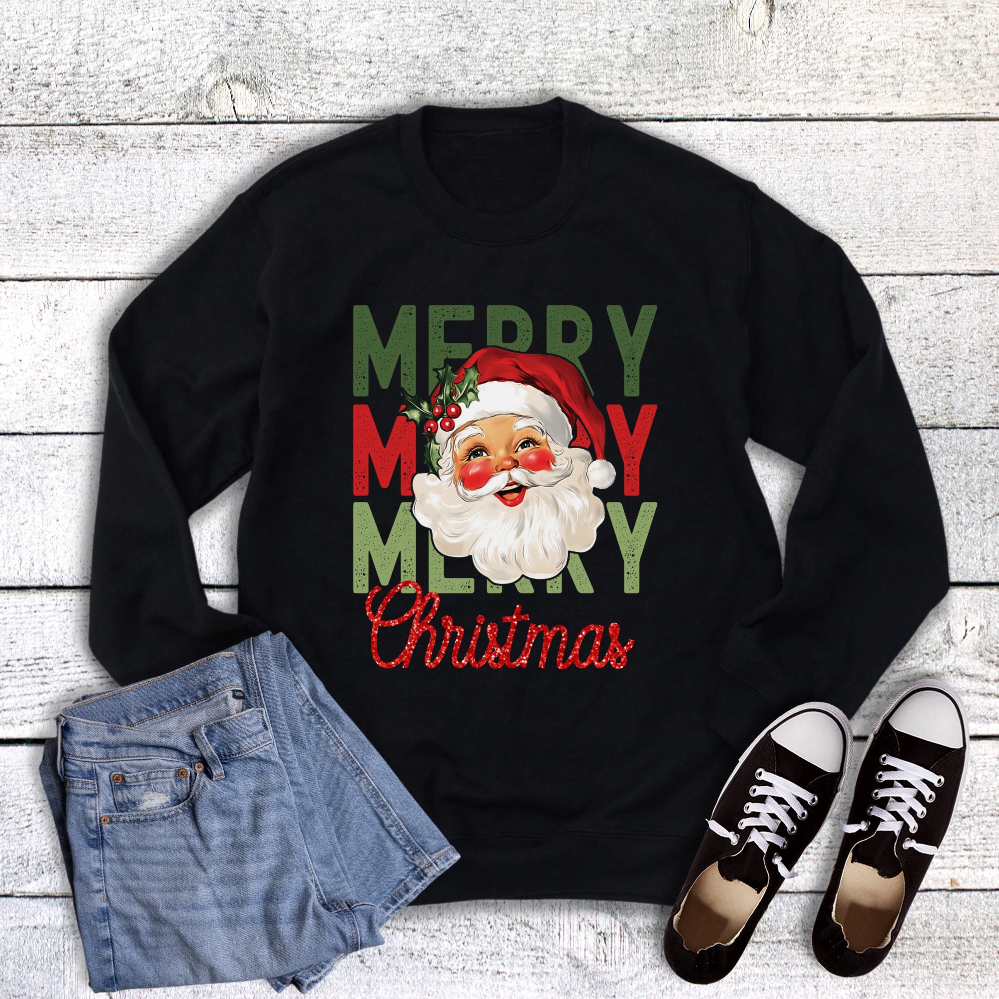 Christmas Coquette Santa Merry Stacked Sweatshirt
