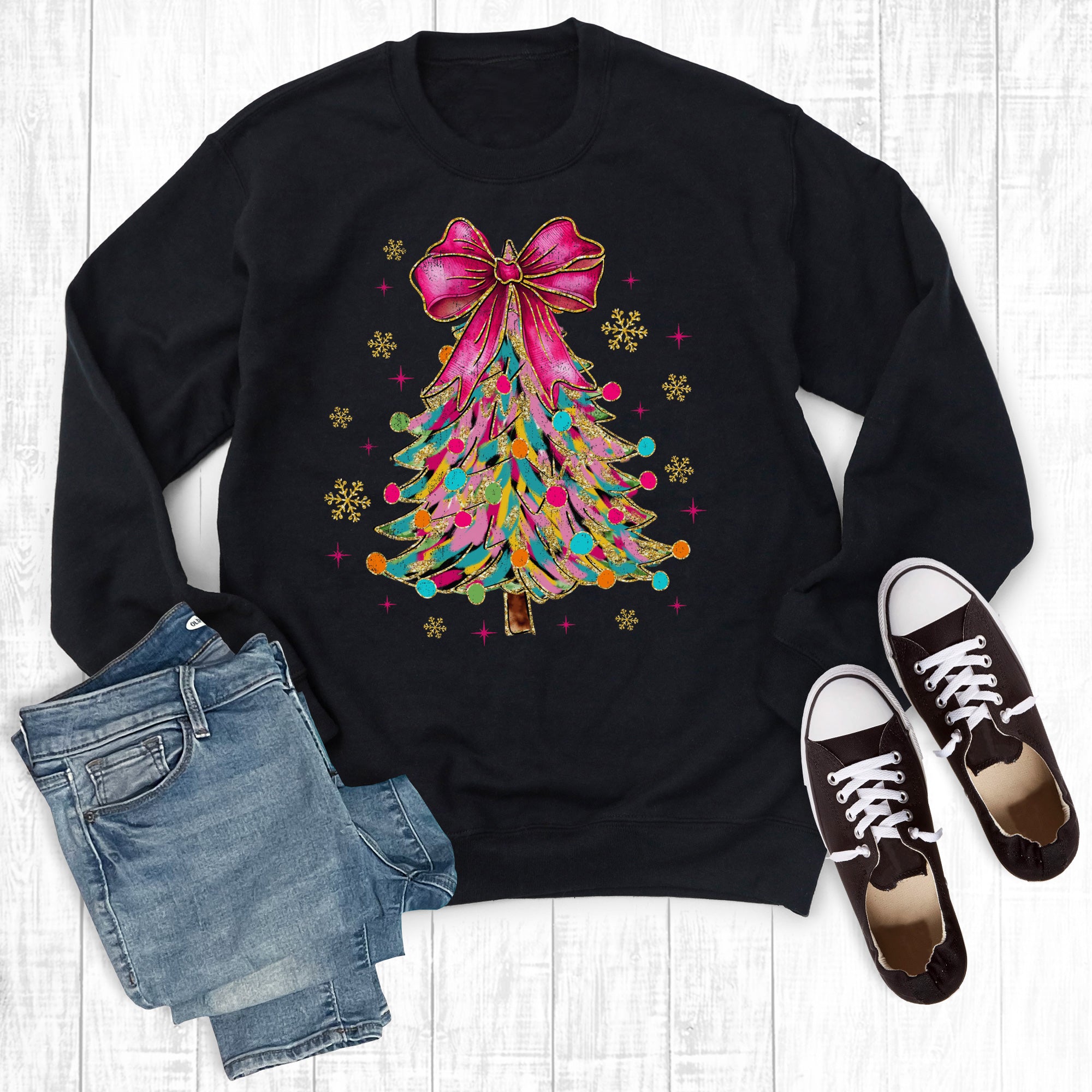 Christmas Coquette Watercolor Tree Graphic Sweatshirt
