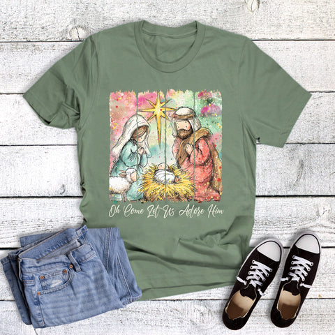 Christmas Faith Watercolor Nativity Adore Him