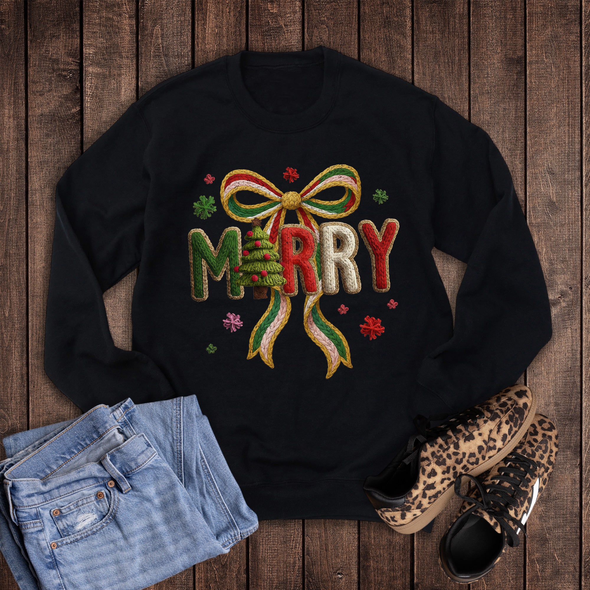Christmas Faux Embroidery Merry Sweatshirt