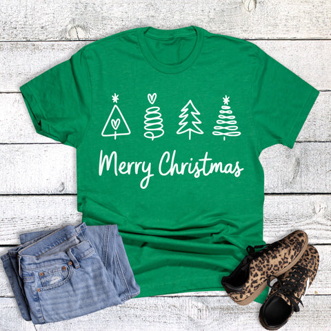 Christmas Line Art Trees Merry