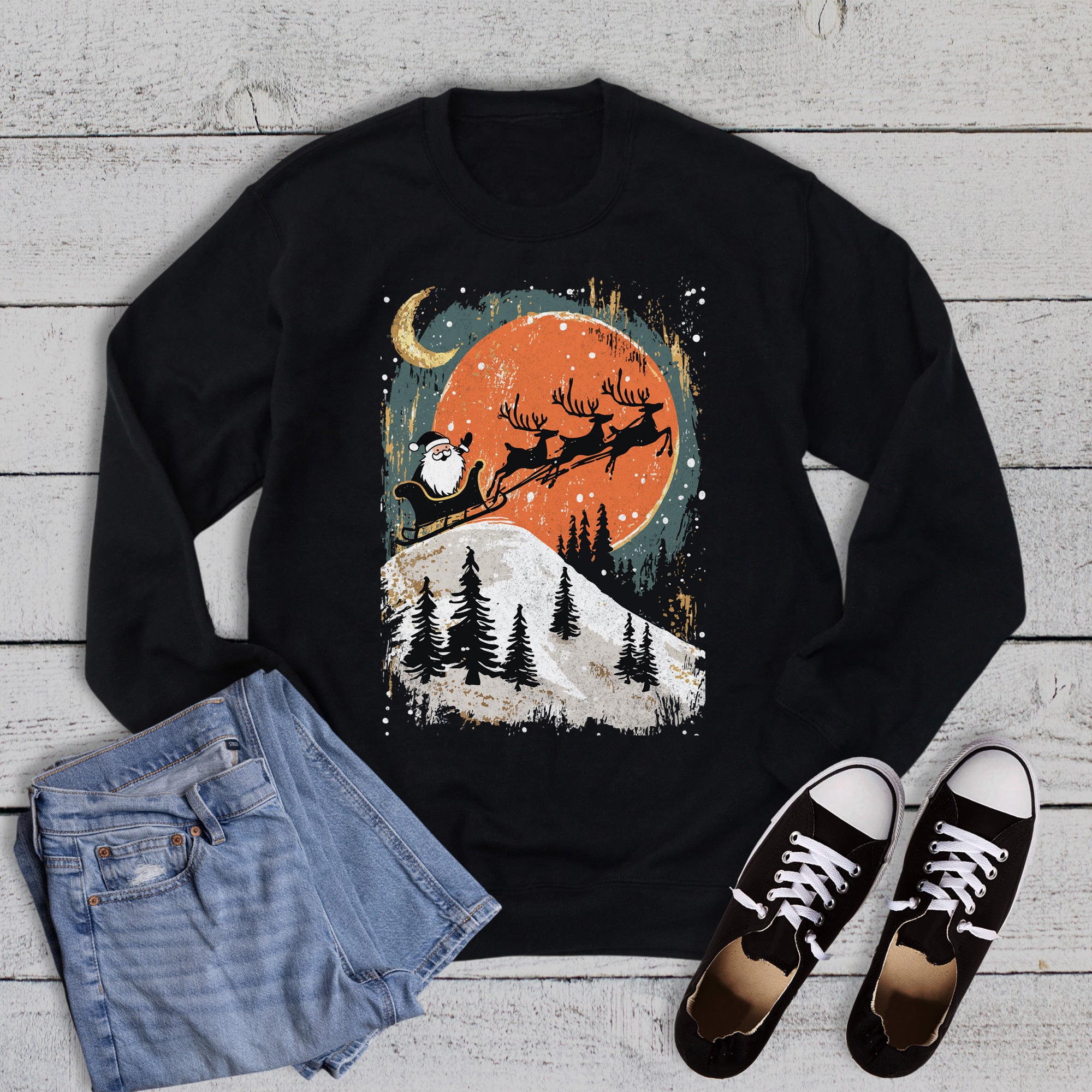 Christmas Midnight Sleigh Ride Graphic Sweatshirt