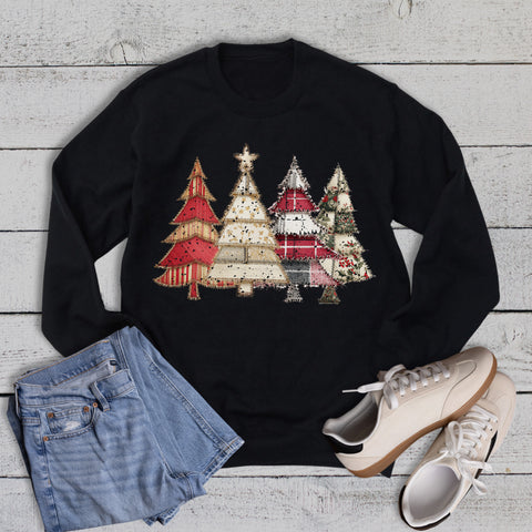 Christmas Patchwork Trees Graphic Sweatshirt