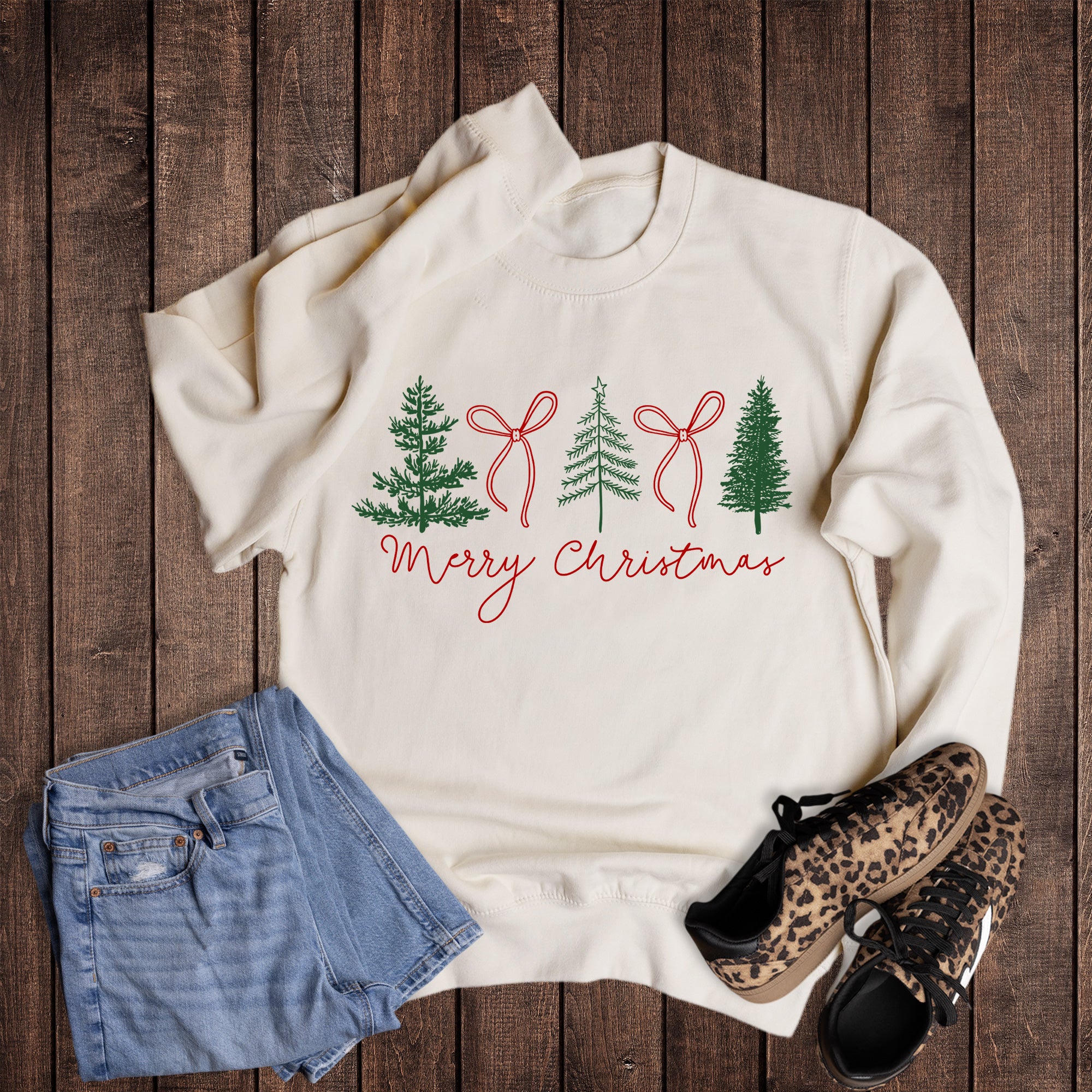 Christmas Preppy Bow and Trees Merry Sweatshirt