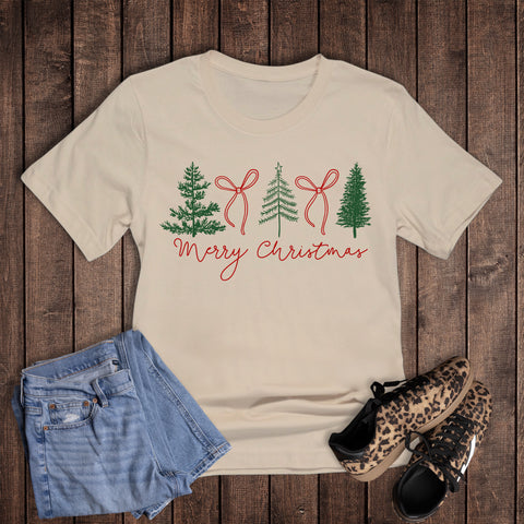Christmas Preppy Bow and Trees Merry