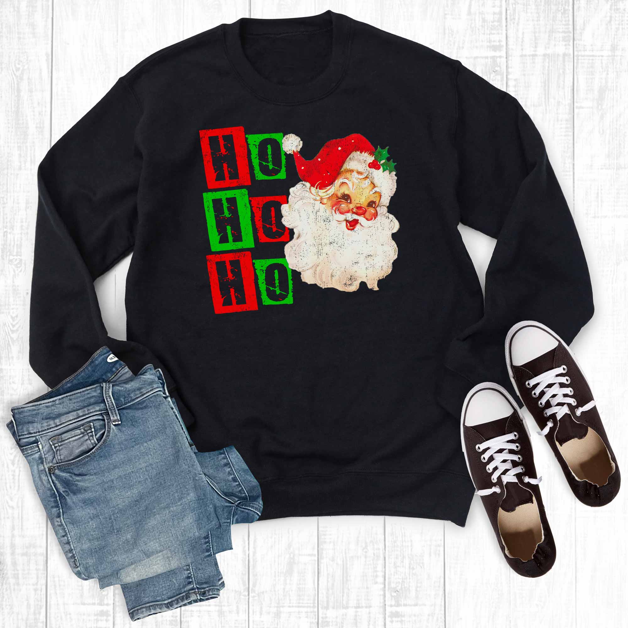 Christmas Retro Santa Ho Ho Ho Graphic Sweatshirt