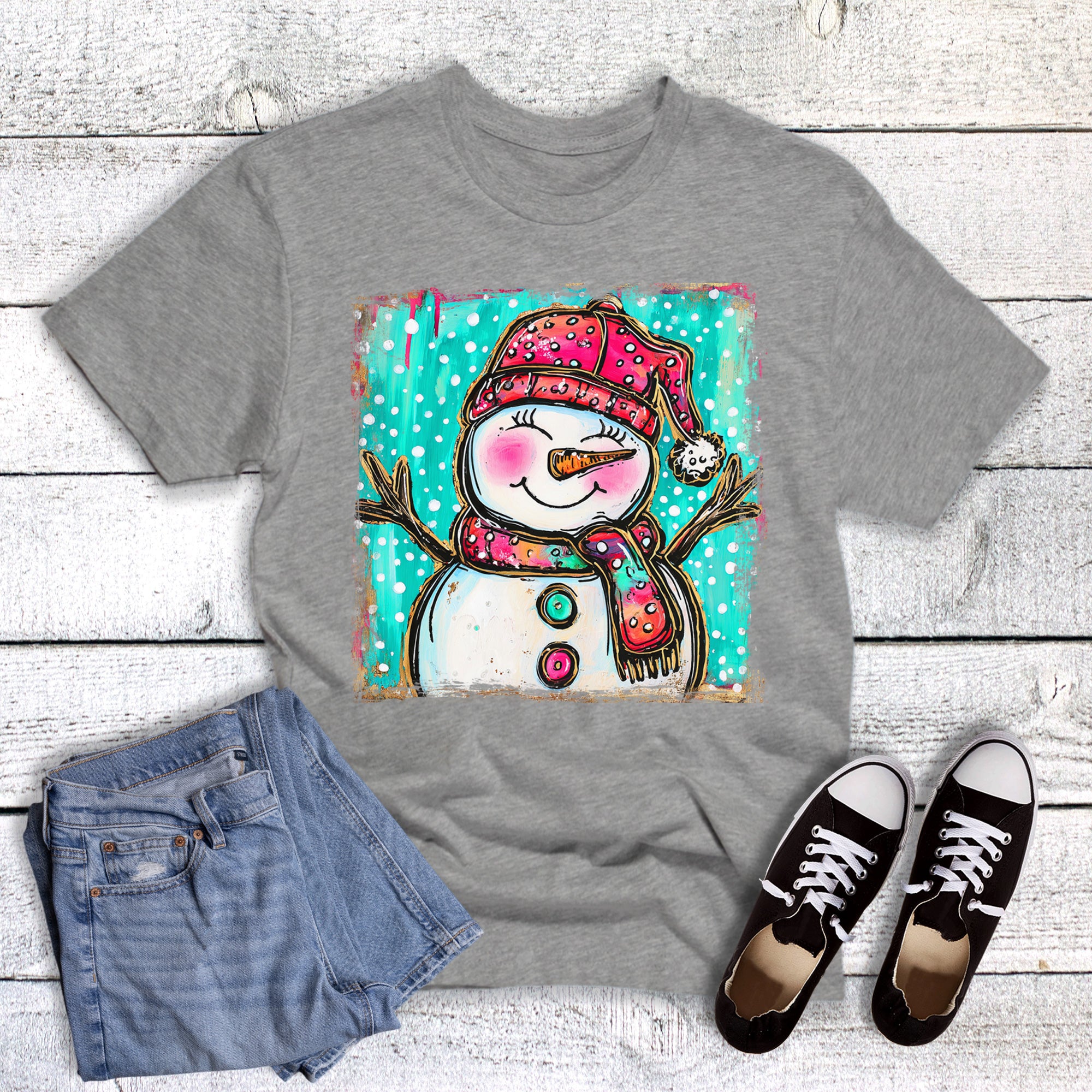 Christmas Santa Hat and Scarf Snowman