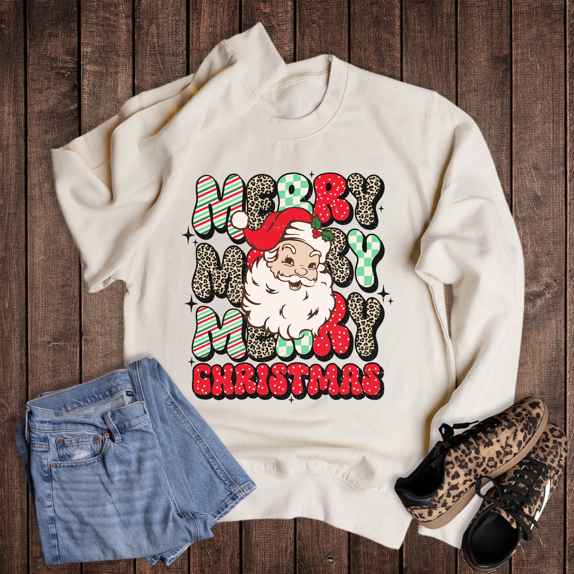 Christmas Santa Stacked Merry Sweatshirt