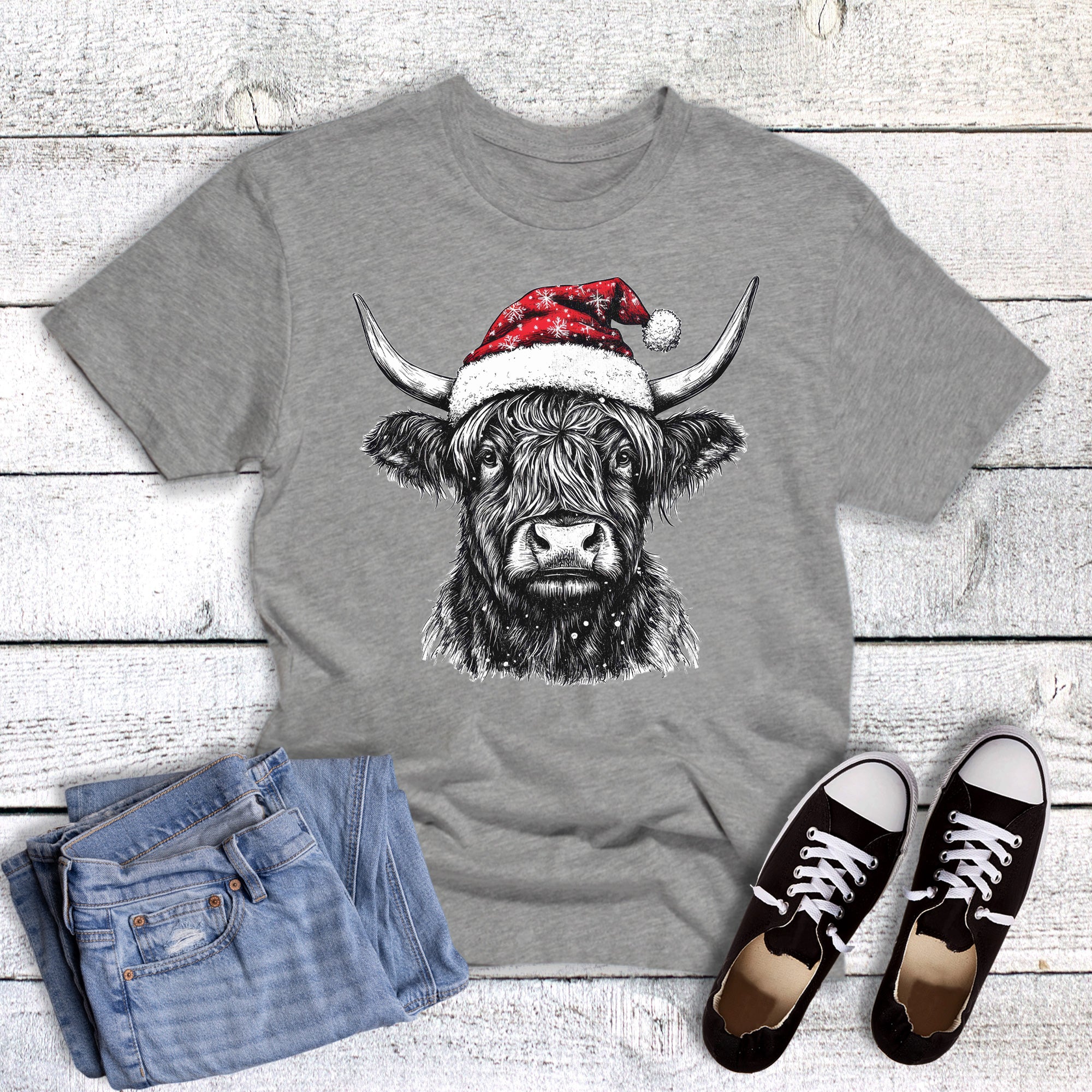 Christmas Snowflake Santa Hat Highland Cow
