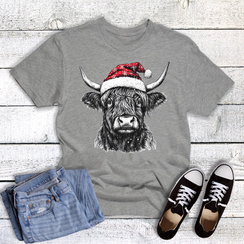 Christmas Snowflake Santa Hat Highland Cow