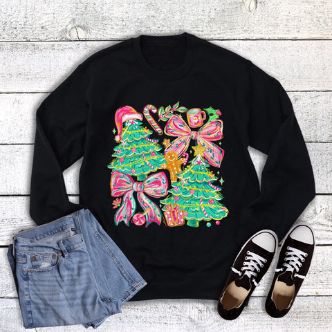 Christmas Tree and Bow Collage Sweatshirt