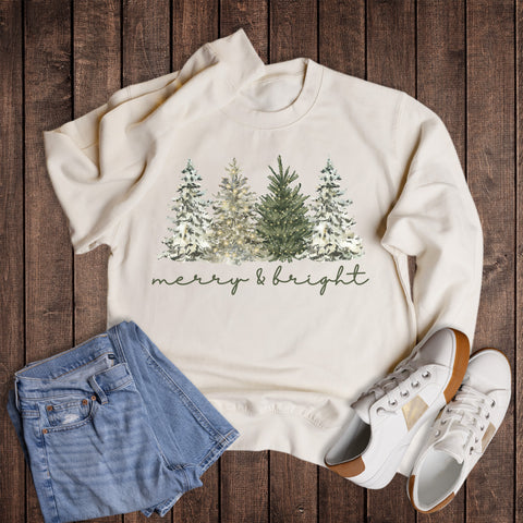 Christmas Trees Merry and Bright Graphic Sweatshirt