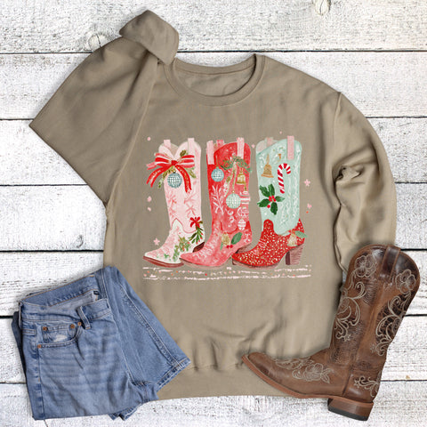 Christmas Western Boot Trio Sweatshirt