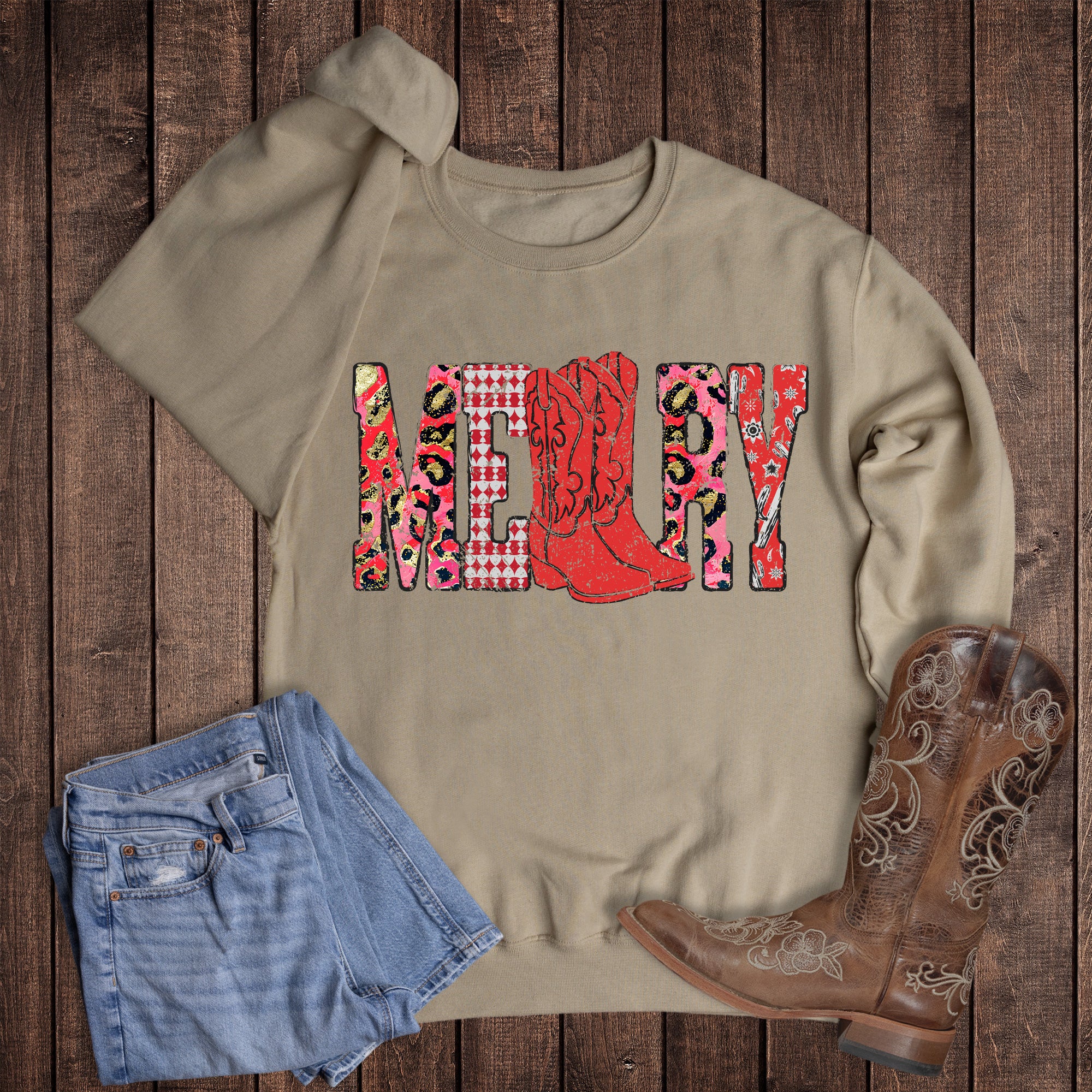 Christmas Western Boots Merry Sweatshirt