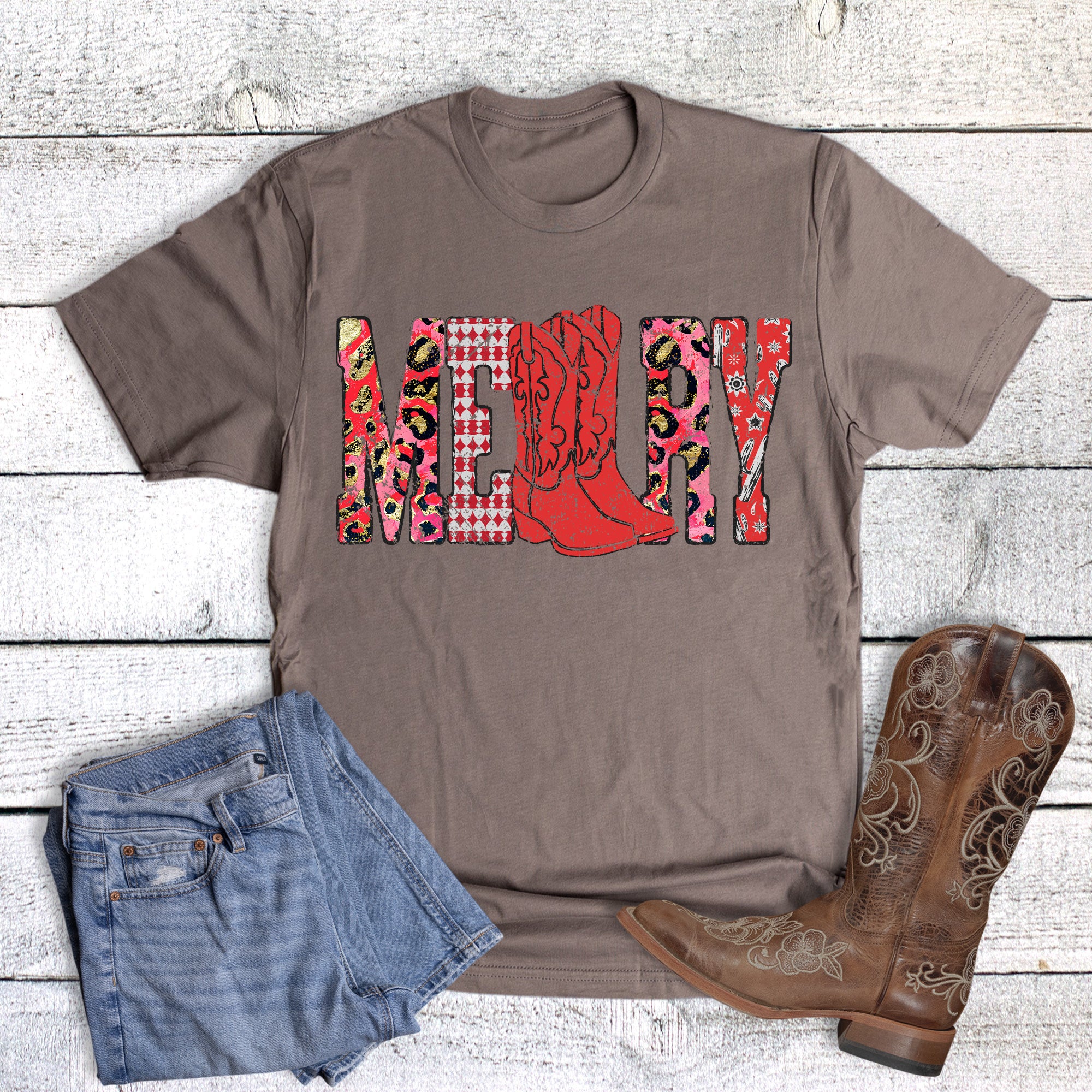 Christmas Western Boots Merry