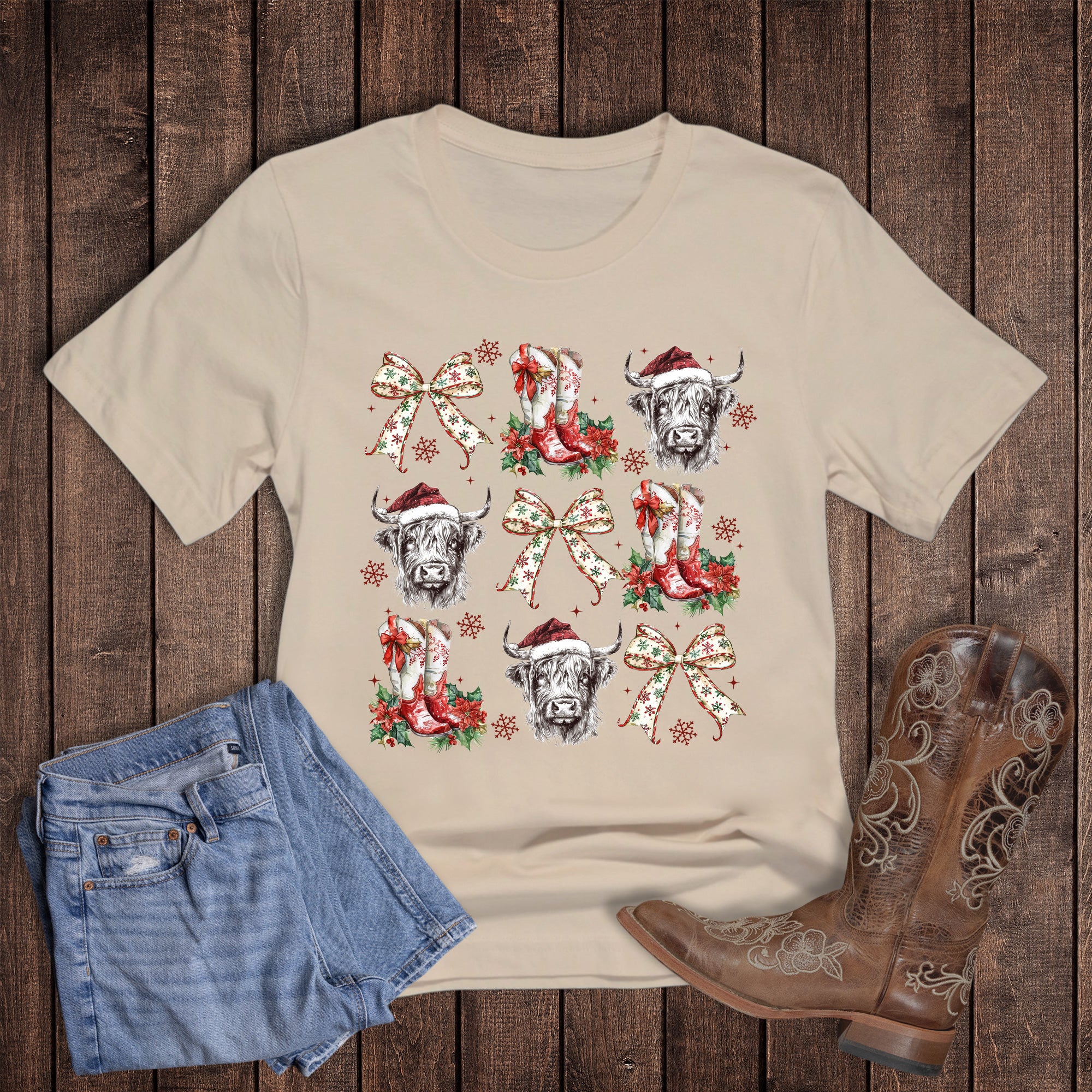 Christmas Western Cow and Boot Collage