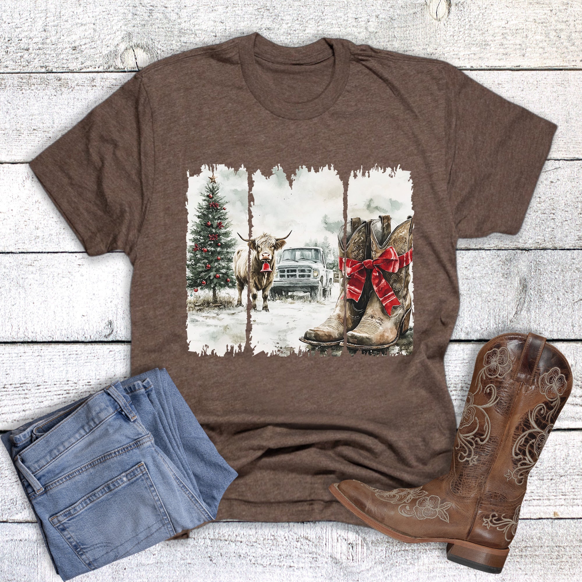 Christmas Western Cow Boots Brushstroke