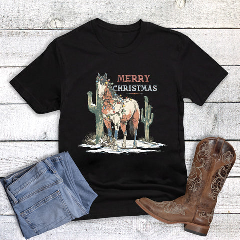 Christmas Western Horse with Lights Merry