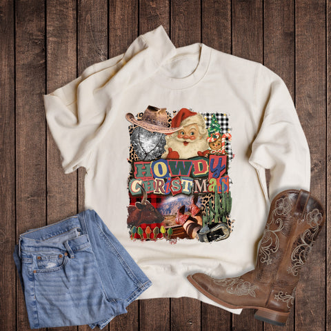 Christmas Western Howdy Santa Collage Sweatshirt