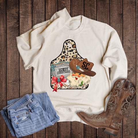 Christmas Western Santa Howdy Christmas Tag Sweatshirt
